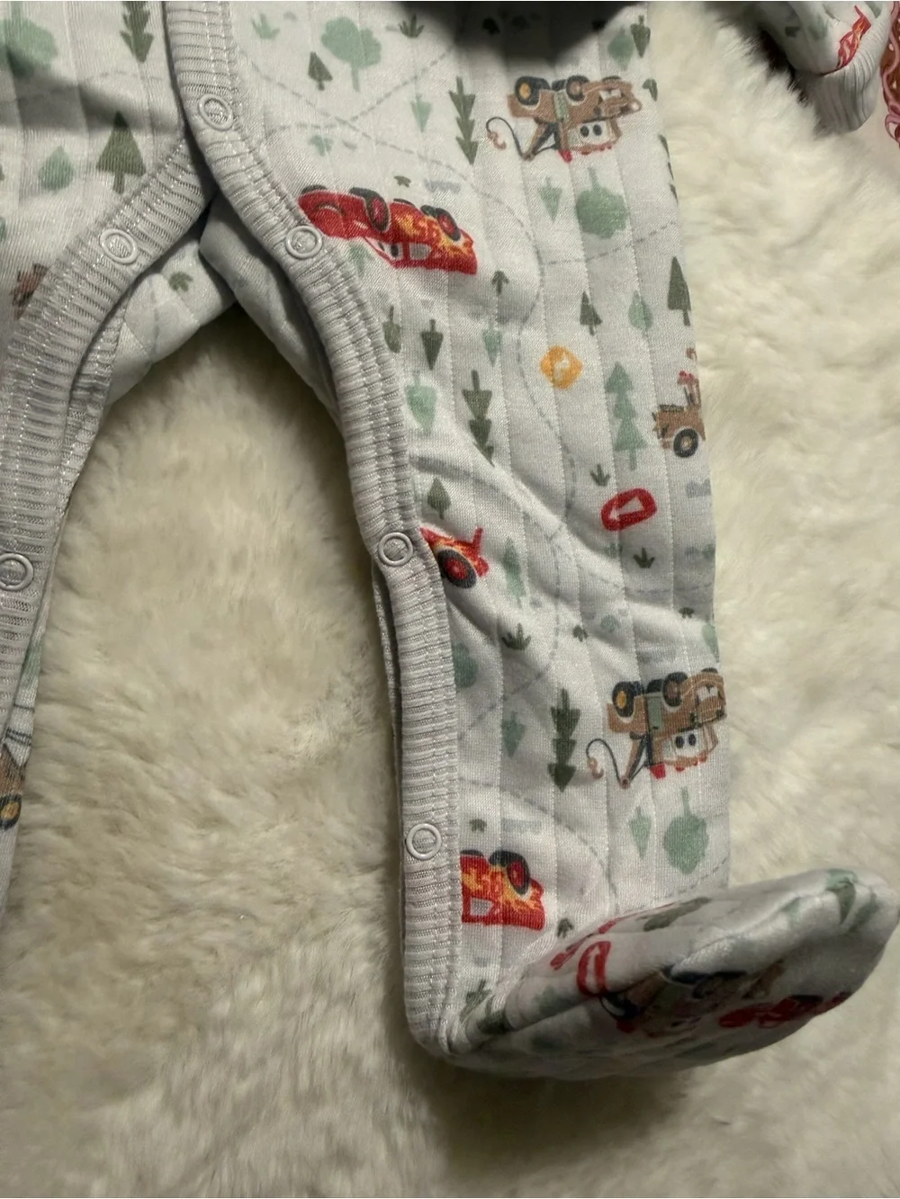 Kids One-Piece Romper in Light Gray with Red Car Print - Unbranded